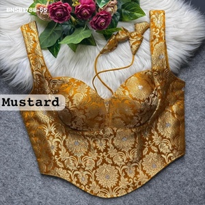 Magnifique Blouse Femme Sans Manches Style Corset Rembourrée avec Broderie Zari et Dori ZigZag au Dos, en Tissu Banarasi Lourd – Tendance Mode Féminine - Product Image 1