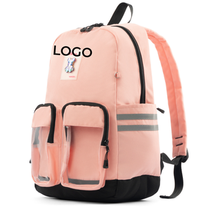 Pink Cartoon <b>Backpack</b> with Multiple Pockets Zipper Closure 15 Inches Softback Daypack Unisex Polyester - Product Image 1