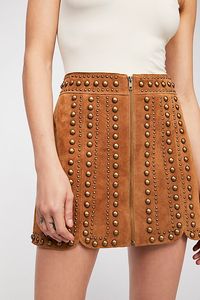 High Waist Leather studded A-Line Mini <b>Skirt</b> With Rivet Decoration Punk Style Solid Color - Product Image 3
