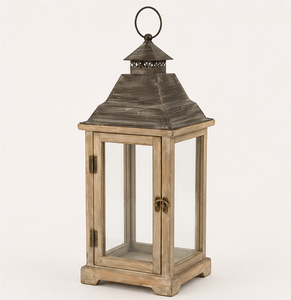 Lanterne en bois grande taille avec dessus en métal, style vintage, pour décoration de ferme, porte-bougie décoratif pour jardin extérieur, à prix réduit - Product Image 6