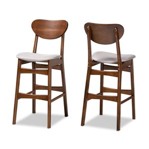 Mid-Century Modern Grey Fabric Upholstered <b>Bar</b> <b>Stools</b>, Walnut Brown Finished Wood Counter Chairs, Set of <b>2</b> for a Kitchen Island - Product Image 4