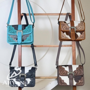 Wholesale Hand Tooled Genuine <b>Leather</b> Women Messenger Bags Luxury Style Floral Buckle Design Crossbody Female Shopping <b>Handbags</b> - Product Image 1