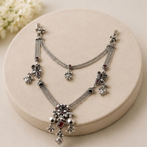 Joyería Dviti, Colgante Tradicional Judío de Plata 925 con Cadena Multicapa y Diseño de Piedras, Adorno Étnico de Plata para Mujer, Regalo - Product Image 2
