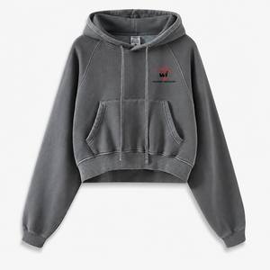 Sweat à capuche court pour femme, coupe oversize, épaules tombantes, effet délavé, avec poche kangourou et poignets côtelés - Product Image 1
