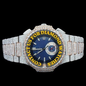 Reloj de Diseño Exclusivo con Cronógrafo, Esfera de Cristal, Oro Blanco, Completamente Adornado con Piedras, Estilo Hip Hop, Cuarzo, Fecha Automática, Moda, Negocios, Nuevo y Personalizado - Product Image 1