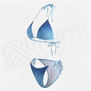 Ensemble de bikini texturé dégradé bleu pour femme NORTH APPROACH avec haut halter froncé et bas à nouer sur les côtés - Product Image 3