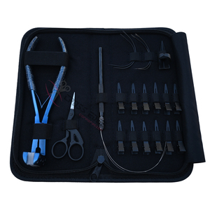 Salon Hair Extension <b>Tool</b> <b>Kit</b> with Blue Tape In Plier Hair Loop <b>Tool</b> <b>Mini</b> Scissor Parting Finger Sectioning Clips Curved Needles - Product Image 1