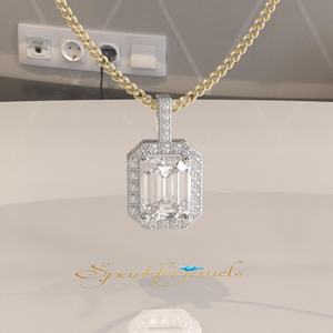 Octagon Cut Moissanite Geometric 14K <b>Gold</b> 2.5CT Certified <b>Pendant</b> Necklace - Product Image 2