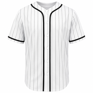 Camiseta de Béisbol Blanca a Rayas para Hombre, Manga Corta, Cierre de Botones, Transpirable, Poliéster, Ropa Deportiva, Corte Regular, Todas las Temporadas - Product Image 4