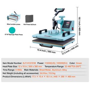Pressa a Caldo 5 in 1 da 12 x 15 Pollici con Rotazione a 360 Gradi per Stampa su T-shirt e Tumbler da 30 oz - Product Image 6