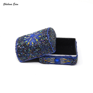 White Glass Beaded <b>Jewelry</b> <b>Box</b> & Mirror Work Orgnagizer Indian Handicraft Beautiful Square <b>Wooden</b> Pill <b>Box</b> - Product Image 6