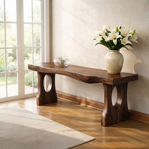 <b>Rustic</b> Solid <b>Wood</b> Console <b>Table</b> Handmade Trestle Base Modern Entryway Furniture Living Room Decor Entrance <b>Table</b> - Product Image 5