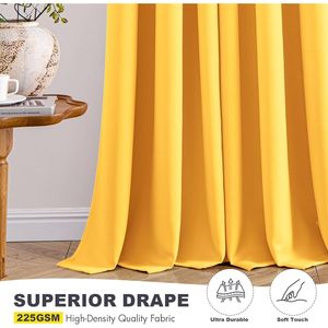 Tende Oscuranti Termoisolanti con Occhielli Solidi Gialle per Camera da Letto e Soggiorno, Lunghezza 63 Pollici, 2 Pannelli - Product Image 1