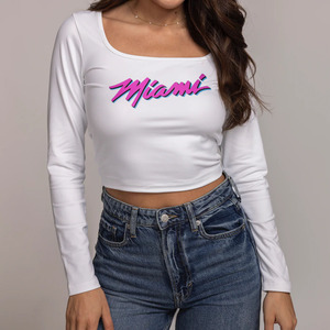 Custom Women <b>Y2K</b> Long Sleeve Crop <b>Top</b> Square Neck Slim Fit Streetwear Graphic Tee - Product Image 1