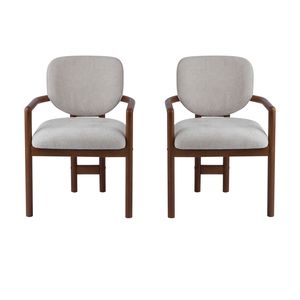 Juego de 2 Sillas de Comedor Tapizadas en Beige con Brazos, Capacidad de Peso de 300 LBS, Asientos con Detalles en Madera de Caucho y Cubierta de Tela - Product Image 4