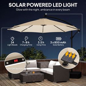 Ombrellone da Patio a Braccio Laterale Solare Bianco Crema da 3 Metri con Copertura Protettiva Leggera per Uso Esterno - Product Image 4