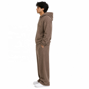 Ensemble survêtement homme chaud et doux en polaire avec sweat à capuche zippé et pantalon large – Vêtements d'hiver streetwear – Fournisseur en gros - Product Image 4