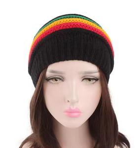 Unisex Hand Knitted Beanie Hat Solid Rasta Color Boho Style <b>Winter</b> <b>Cap</b> 100% Polyester Adjustable Adult Size 56-58CM Breathable - Product Image 3