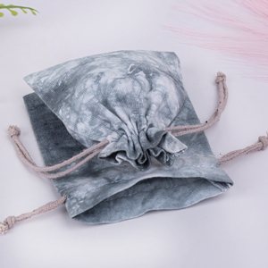 Custom Logo <b>Drawstring</b> Jewelry <b>Pouch</b> Gray Tie Dye Cotton Storage Bag for Rings and Accessories - Product Image 5