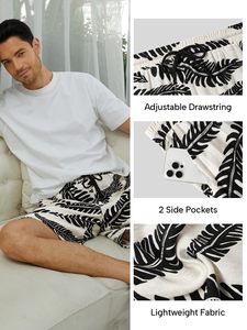 Shorts de plage pour hommes, imprimé denim, taille élastique, cordon de serrage, décontracté, pour les vacances, coloré, léger, blanc, pour la plage - Product Image 4