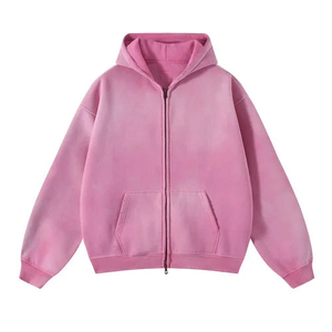 Sudadera con Capucha para Hombre, de Alta Calidad, Estilo Vintage, Lavada al Ácido, de Algodón Sólido, Talla Grande, con Logotipo Personalizado, Sin Cordón, con Cierre, Impresión Digital Otoñal - Product Image 3