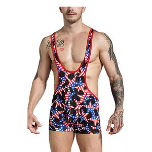 Singlet de Lucha Libre para Hombre con Estampado de Bandera Americana, Cuello en V Profundo, Tirantes Cruzados, Ajustado, de Spandex y Poliéster, que Absorbe la Humedad, Talla Adulto - Product Image 1