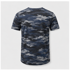 เสื้อยืดคอกลมแขนสั้นลายพรางคลื่นแตกสีน้ำเงินแบบกำหนดเองสำหรับผู้ชาย รุ่น MTS-CAMO-0010 - Product Image 2