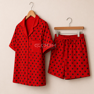 ชุดนอนผ้าไหมสำหรับผู้หญิง Cosh International Greek Apparel Delta Sigma Sorority ลายจุดสีแดง พิมพ์ลายทันสมัย - Product Image 3
