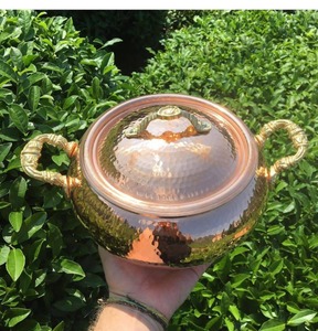 Olla de Cobre Hecha a Mano con Diseño Vintage, Utensilios de Cocina de Metal Duradero, Acabado Martillado, Forma Redonda con Tapa - Product Image 6