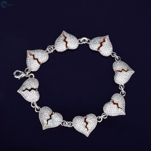 Pulsera Cubana con Diamantes Cultivados en Laboratorio, Estilo Hip Hop, con Corazón Roto, Estilo Rapper, para Él - Product Image 1