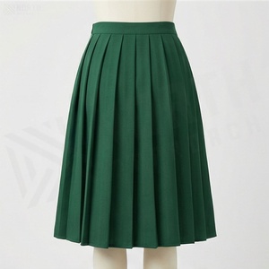 Jupe plissée trapèze verte pour femme, longueur genou, taille normale, couleur unie, tissu tissé, style toutes saisons - Product Image 3