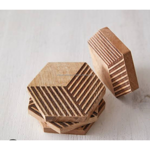 Juego de Posavasos con Incrustaciones Florales Hechas a Mano, Decoración Vintage para Mesa |   Posavasos Clásicos de Madera de Mango de 5 mm de Grosor con Forma de Carro | - Product Image 3