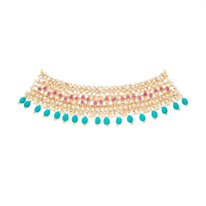Deepika Bridal Style Gold-Plated Zircon and Pearl Choker Set - Product Image 1