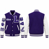 Veste universitaire pour homme en toile personnalisée OEM ODM avec col montant, broderie de logo frontal et motif lettres, style baseball