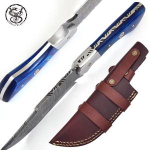 Cuchillo recto para exteriores Colorwood, cuchillos de caza portátiles con acero de Damasco, supervivencia en el desierto, Funda de cuero, mango de madera - Product Image 5