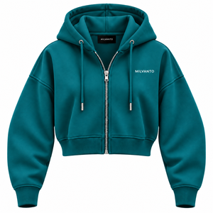 Sudadera con capucha de invierno para mujer, color verde azulado premium, personalizada, con hombros caídos, corte cropped, oversize, con cremallera, diseño personalizado, 100% algodón, forro polar. - Product Image 1