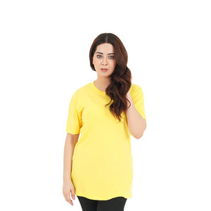 T-shirt pour femme en coton mélangé extensible de haute qualité, col rond, décontracté, chic, minimaliste, moderne, pour tous les jours - Product Image 2