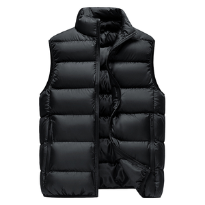 <b>Men's</b> <b>Black</b> Stand Collar Padded <b>Vest</b> Zipper Closure Windproof Casual Winter Outerwear - Product Image 2