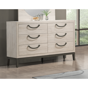 1pc comò contemporaneo con Design unico legno massello 6 cassetti camera da letto mobili Beige bianco finitura - Product Image 2