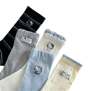 <b>Socks</b> for Women Sweet and <b>Cute</b> Embroidered Kitty <b>Socks</b> Spring and Summer Lace Double Cuff Korean Style Women's <b>Socks</b> - Product Image 4