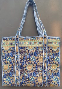 Sacs fourre-tout bohèmes matelassés à motif floral en toile avec chaînes, fermeture éclair bleue et dorée, sacs de plage pour femmes toutes saisons - Product Image 3