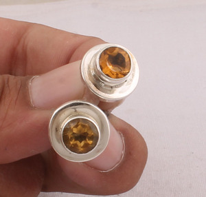 Natural Round Citrine Stud <b>Earrings</b> 925 Sterling <b>Silver</b> Vintage Style Yellow Gemstone Solitaire Studs Wholesale B2B Jewelry - Product Image 1