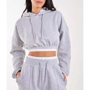 Womens Crop Hoodie Pullover Sweatshirt Blank Hooded <b>Top</b> Custom Logo OEM ODM Wholesale Manufacturer - Product Image 2