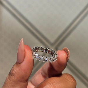 IGI Certified 925 Sterling <b>Silver</b> Oval Cut VVS Moissanite Eternity Band <b>Ring</b> for Unisex Women <b>Men</b> Gift Wedding Engagement Luxury - Product Image 6