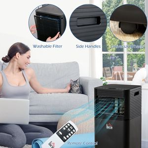 Aire acondicionado portátil compacto negro 8000BTU con ventilador de deshumidificador de refrigeración eficiente, temporizador 24H y Negro remoto - Product Image 6
