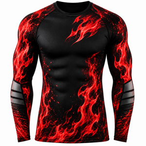 SHH Industries OEM Fully Custom Breathable Quick Dry Blue Flame Compression <b>Rash</b> <b>Guard</b> Men's Long Sleeve <b>BJJ</b> MMA Grappling - Product Image 5