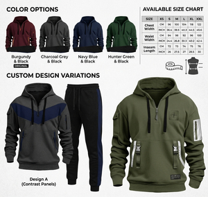 Ensemble de survêtement en polaire épais avec sweat à capuche zippé et poches sur les manches et pantalon de jogging - Tenue de sport deux pièces - Product Image 2