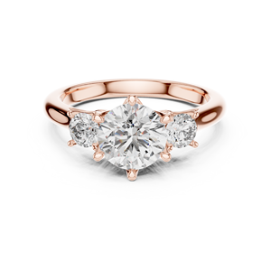 Bague de fiançailles minimaliste en or rose avec trois diamants ovales de laboratoire, bande fendue, pour femme - Product Image 6