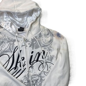 Sweat à capuche pour homme en coton tricoté blanc à imprimé cachemire, fermeture éclair sur le devant, coupe décontractée, style automne - Product Image 2