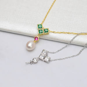 Ensemble de pendentifs vides en argent S925 en forme de V avec pierre colorée et perle pour la fabrication de bijoux DIY pour femmes, accessoires et composants - Product Image 2